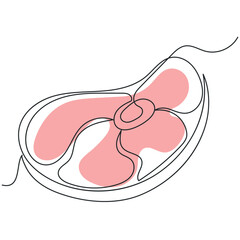 Meat steak in one line. Vector illustration of a piece of raw meat in continuous line