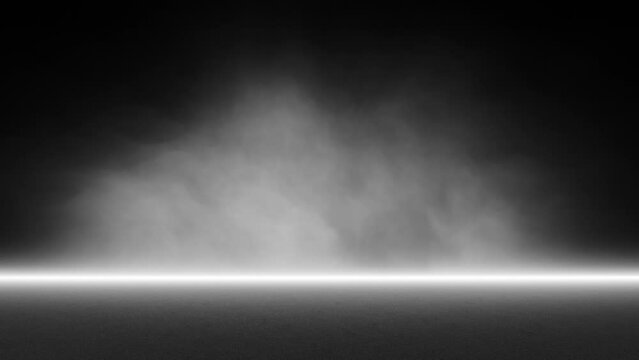 Loop black and white realistic smoke on artistic empty stage background.