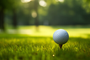 Obraz premium A white golf ball is sitting on a tee in a grassy field