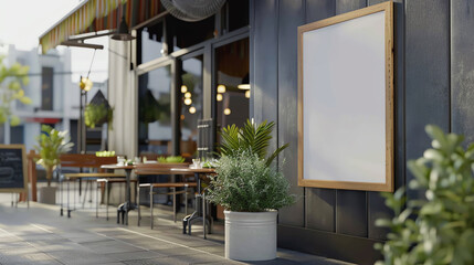 Outdoor blank restaurant menu board mockup presented outside a cafe with customizable menu items