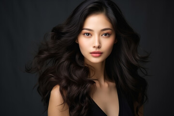 Fototapeta premium A woman with long dark hair and a dark dress