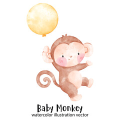 Baby Monkey, cute monkey, watercolor monkey, illustration, vector