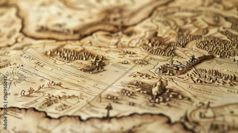 Poster a closeup of a handdrawn map its intricate details and precise markings a testament to the expertise