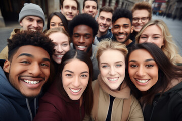 A group of people are smiling for a picture - obrazy, fototapety, plakaty