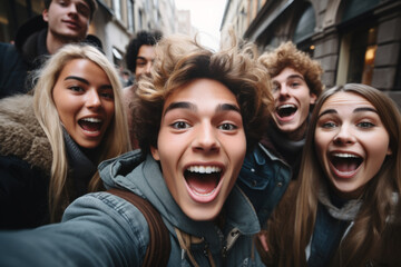A group of young people are smiling and laughing together