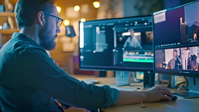 Man doing video editing Generative AI