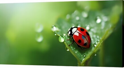 Ladybug and ladybird on leaves and grass in nature's beauty