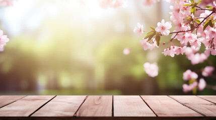 Empty table background with spring theme in background - 762957217