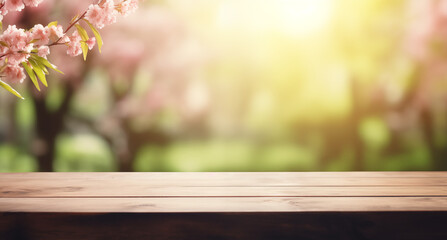 Empty table background with spring theme in background