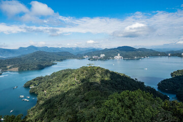 Fototapeta na wymiar View of Sun Moon Lake from Ci’en Pagoda, Taiwan