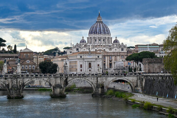 Title.Saint Peter's Basilica on Tiber river in Rome Vatican City, Italy A very scenic Land scape