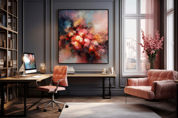Artistic Home Office with Abstract Painting