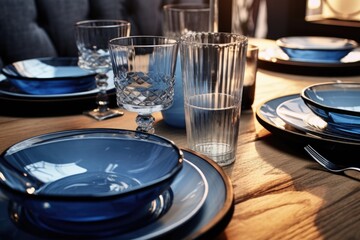 A set of blue glassware