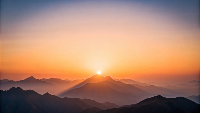 Mountain Sunrise/Sunset: A breathtaking view of the mountains bathed in the warm glow of dawn/dusk, with the sky painted in hues of orange and clouds drifting lazily overhead