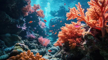Gordijnen A bright underwater world with coral reefs © Julia Jones