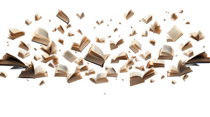 Levitating Books in Mid-Air. On a White or Clear Surface PNG Transparent Background..