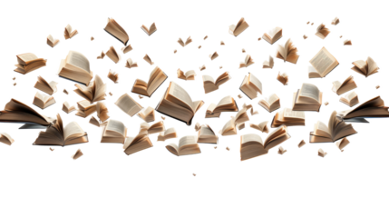 Levitating Books in Mid-Air. On a White or Clear Surface PNG Transparent Background..