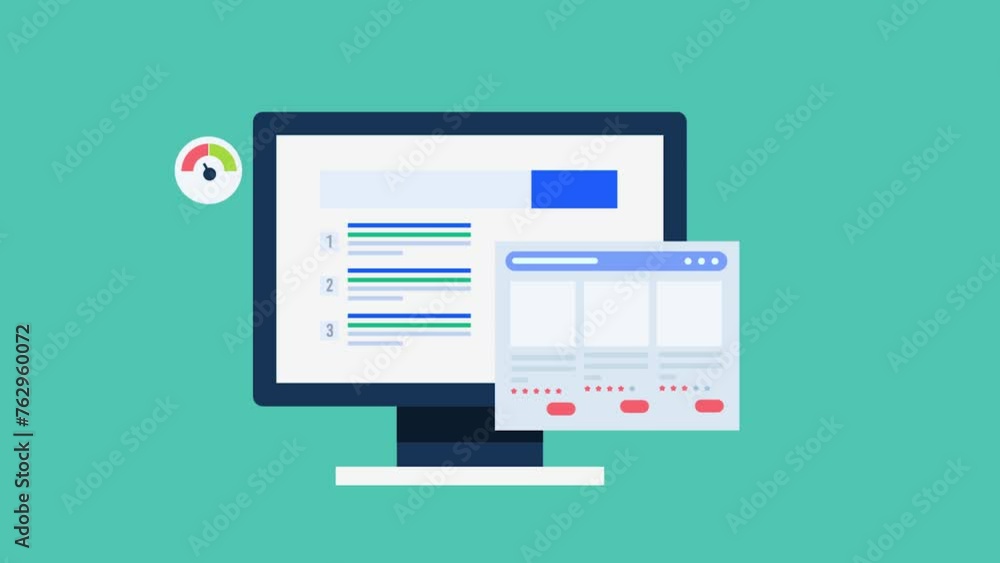 Poster high ranking on search engine with optimized website and helpful content for online user, modern seo