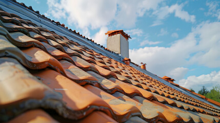 Naklejka premium The roof is made of new ceramic tiles. 