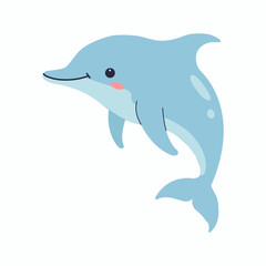 Little cute dolphin isolated on white background, vector illustration, children's illustration, summer