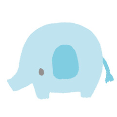 手描き風　横向きの水色のかわいいゾウのイラスト