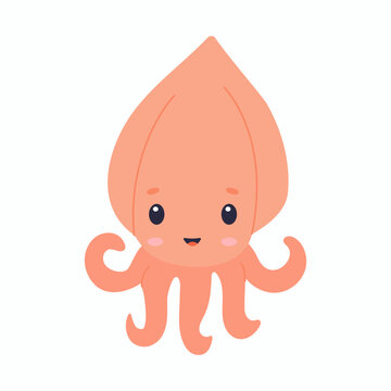 recommend clip art: Little cute squid isolated on white background, vector illustration, children's illustration, summer