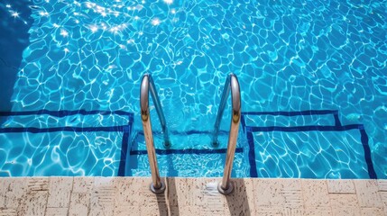 Crystal clear swimming pool with a metal ladder - Powered by Adobe