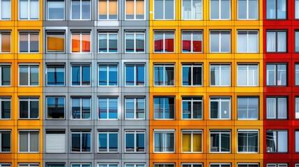 Facade of a colorful modern apartment building.