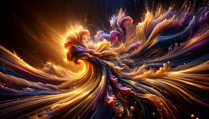 Golden Swirl Abstract Art - Dynamic Elegance Rich Texture Background.