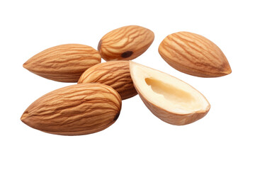 A Pile of Almonds on a White Background. On a White or Clear Surface PNG Transparent Background..