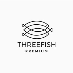 Three Fishes triple fish line outline monoline logo vector icon illustration