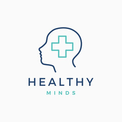 Mental Health Healthy Mind Human Head Medical Cross Logo Vector icon illustration