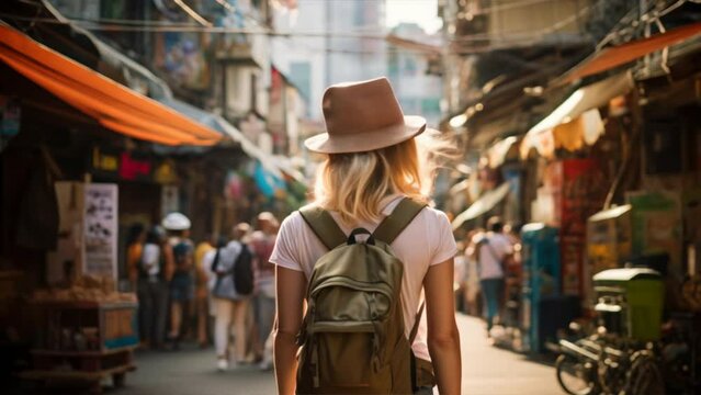 Traveler girl in street of old town ,Women and travel, Women and travel