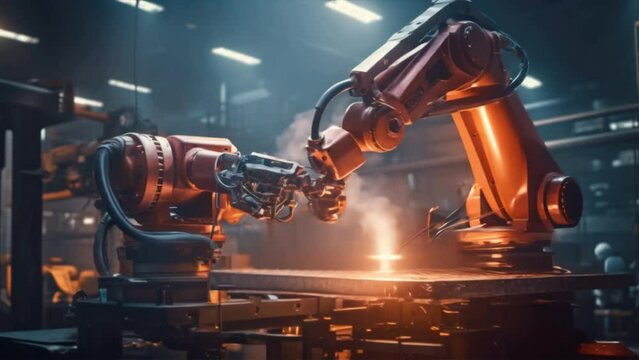 modern industry,Industrial robot works automatically in smart autonomous factory.