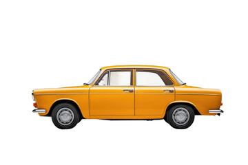 Vintage Yellow Car on White Background. On a White or Clear Surface PNG Transparent Background..