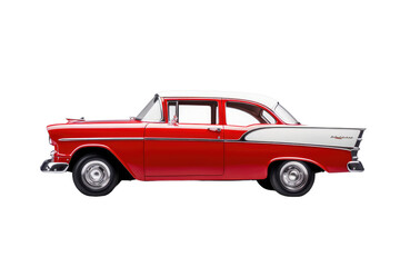 Red and White Classic Car on White Background. On a White or Clear Surface PNG Transparent Background..