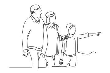Simple continuous line drawing icon Family gathering. Picture of A family exercises together after a long time apart. Simple line. International Family minimalist concept.