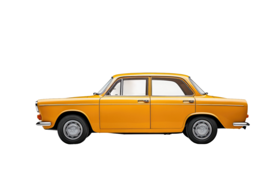 Vintage Yellow Car on White Background. On a White or Clear Surface PNG Transparent Background.. - Powered by Adobe