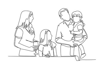 Simple continuous line drawing icon Family gathering. Picture of A father carries his child who has been left behind for a long time because of work. Simple line. International Family minimalist conce