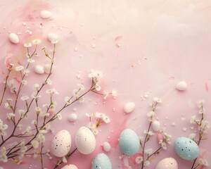 Fototapeta premium Easter eggs bunny Top view of background colorfull, Generative AI