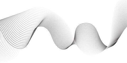 White wave curve lines banner background design. Abstract soft wave lines dynamic flowing gray light isolated background. Vector Illustration of the gray pattern of lines. Black stripes on white.