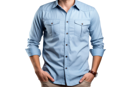 Man Standing With Hands in Pockets. On a White or Clear Surface PNG Transparent Background..