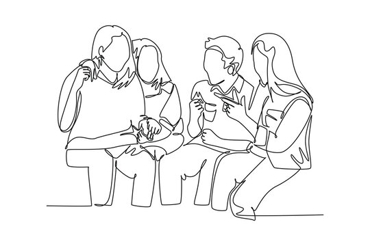 Simple continuous line drawing icon Family gathering. Picture of A gathering of cousins ​​after not seeing each other for a long time. Simple line. International Family minimalist concept.