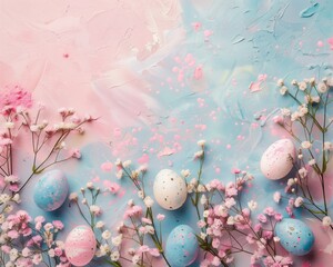 Fototapeta na wymiar Easter eggs bunny Top view of background colorfull, Generative AI