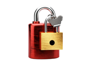 Red Padlock With Key. On a White or Clear Surface PNG Transparent Background..