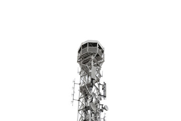 close-up of telecommunications tower on white background