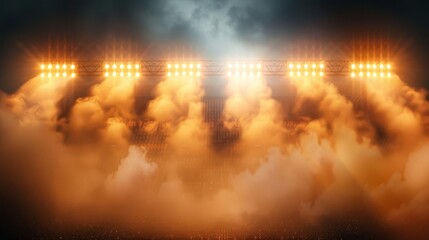 Bright stadium lights illuminating smoke, dramatic sports arena illustration