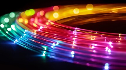 Colored electric cables and LED lights, optical fiber, intense colors technology background