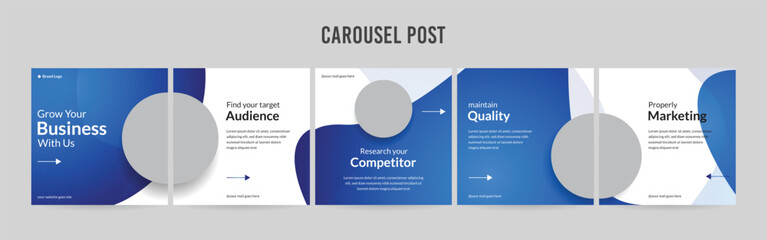 Set of minimalist business carousel post, Customize social media template design, Instagram and Linkedin carousel post, template eps 10.