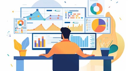 Naklejka premium Data scientist presenting charts and evaluating business performance metrics